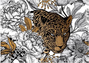 Kép - leopárd a virágok között (üvegen) (70x50 cm)