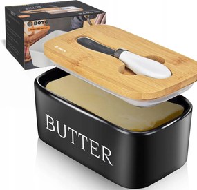 Vajtartó Botc vajvágóval Üveg, 600 ml, fekete, fedéllel