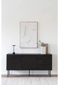 Kyoto komód 3 fiókkal, 2 ajtóval, tölgyfa furnér, füstölt, fekete fém lábakkal, 150x40x74 cm