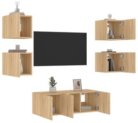6 darab füstös tölgy színű szerelt fa TV-bútor LED-del