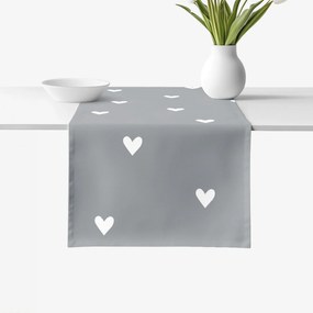 Goldea pamut asztali futó - szívecskék, szürke alapon 50x140 cm