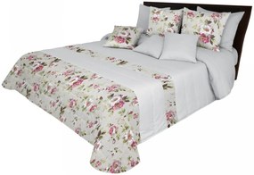 Világosszürke kétoldalas ágytakaró romantikus virágmintával Szélesség: 170 cm | Hossz: 210 cm
