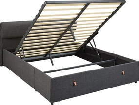 Sötétszürke kárpitozott ágyneműtartós franciaágy ágyráccsal 160x200 cm Calvi – Actona