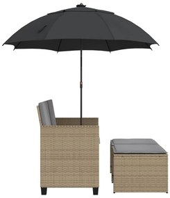 2 személyes bézs polyrattan kerti kanapé napernyővel/székkel