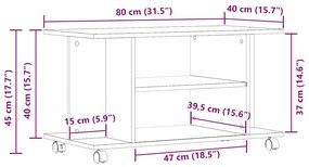 antik fa színű szerelt fa TV-szekrény görgőkkel 80 x 40 x 45 cm