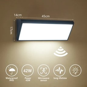 Brilagi - LED kültéri fali lámpatest érzékelővel TRIANGLE LED/42W/230V fekete IP65
