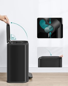 Konyhai pedálos szemetes, 20 literes acél kuka, tintafekete