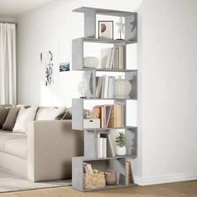 6 szintes betonszürke fa térelválasztó könyvespolc 70x24x193 cm
