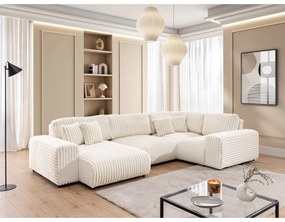 Krémszínű kordbársony sarokkanapé (jobb oldali-U alakú) Justin – Ropez