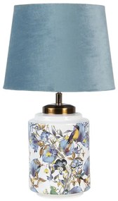 Tropical kerámia asztali lámpa, kék textil búrával Ø25x41cm