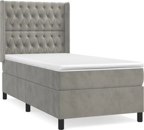 vidaXL világosszürke bársony rugós ágy matraccal 90 x 200 cm