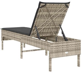 világosszürke polyrattan napozóágy párnával 55x200x44 cm