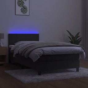 sötétszürke bársony rugós és LED-es ágy matraccal 100x200 cm