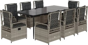 vidaXL 9részes világosszürke polyrattan kerti étkezőgarnitúra párnával