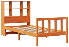 barna tömör fenyőfa könyvespolcos ágy matrac nélkül 90 x 190 cm