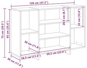 betonszürke szerelt fa tálalószekrény 120x30x75 cm