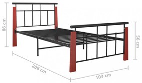 fém és tömör tölgyfa ágykeret 90 x 200 cm