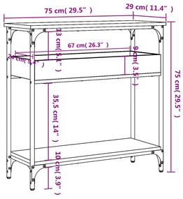 barna tölgyszínű szerelt fa tálalóasztal polccal 75x29x75 cm