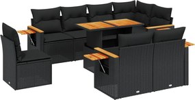 vidaXL 9 részes fekete polyrattan kerti ülőgarnitúra párnákkal