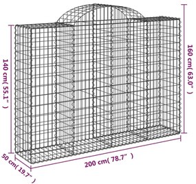 4 db íves horganyzott vas gabion kosár 200x50x140/160 cm