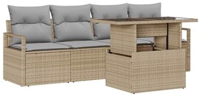 vidaXL Kerti Kanapé Szett tárolóval párnával 5 pcs Bézs polirattan