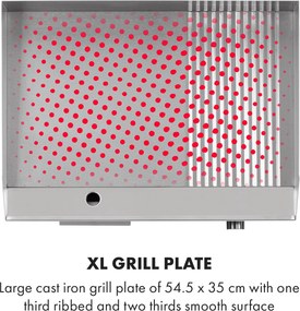 Klarstein Grillmeile 3000GR, elektromos grill, 3000 W, grill lap, 54,5 x 35 cm, sima/bordás