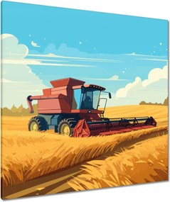 Vászonkép 90x90 Kombájn a gabona kaszálása közben