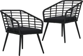 vidaXL 2 db fekete polyrattan kerti szék párnával