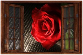 Poszter 60x40 Vörös rózsa levelekkel