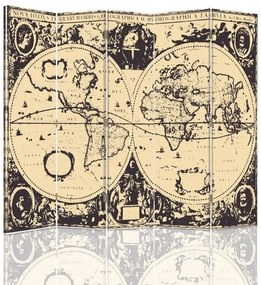 Gario Paraván Vintage világtérkép Méret: 180 x 170 cm, Kivitelezés: Forgó paraván 360°