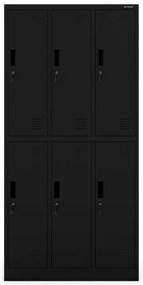 6 ajtós IGOR öltözőszekrény, 900 x 1850 x 450 mm, fekete