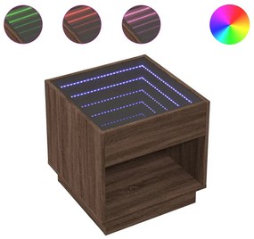 Barna tölgy végtelen hatású LED-es dohányzóasztal 50x50x50 cm