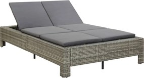 vidaXL kétszemélyes szürke polyrattan napozóágy párnával