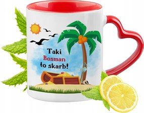 Piros bögre szív alakú füllel Bosmannak Ajándék