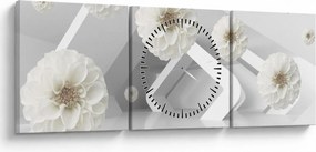 Absztrakt kép fehér virágokkal (órával) (90x30 cm)