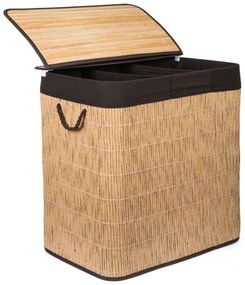 G21-es 150 literes szennyeskosár elválasztókkal, rattan utánzat, barna betéttel
