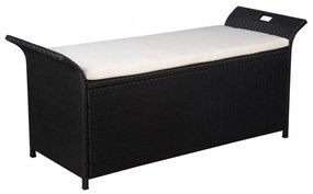 fekete polyrattan tárolópad párnával 138 cm