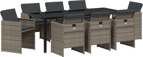 vidaXL Kert étkező szett 9 pcs Szürke polirattan