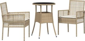 vidaXL Kert étkező szett 3 pcs Bézs polirattan