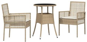vidaXL Kert étkező szett 3 pcs Bézs polirattan