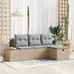 vidaXL Kerti Kanapé Szett párnával 4 pcs Bézs Poli rattan