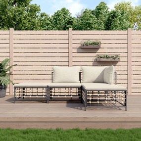 4 részes antracitszürke polyrattan kerti ülőgarnitúra párnákkal