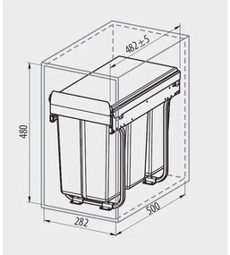 Hulladékgyűjtő GTV Practi Eco 300, szelektív, manuális működés, 300mm-es elembe, lágy záródás, 3x10l edénnyel, fedéllel