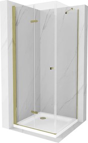 Mexen Lima zuhanykabin 80x80cm, 6mm üveg, arany profil - átlátszó üveg + Vékony zuhanytálca - 856-080-080-50-00-4010