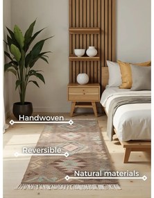 Világoskék-bézs kétoldalas kézi szövésű gyapjú futószőnyeg 60x190 cm Kamal Dune – Nouristan