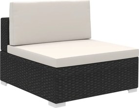 6-részes fekete polyrattan kerti bútorszett párnákkal