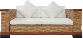 3 részes barna természetes rattan kanapészett párnákkal