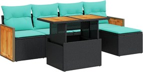 vidaXL 6 részes fekete polyrattan akácfa kerti ülőgarnitúra párnákkal