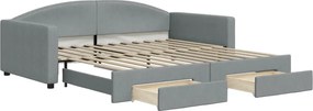 vidaXL világosszürke kihúzható szövet heverő fiókokkal 100 x 200 cm