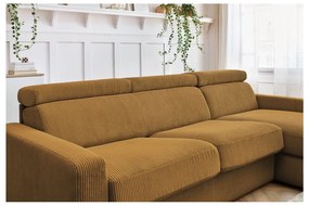 Mustársárga kordbársony kinyitható sarokkanapé (variálható) Monaco – Bobochic Paris